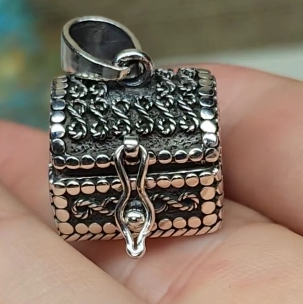 Treasure Chest Locket Pendant ~ Prayer Keepsake  Box ~ 925 Sterling Silver
